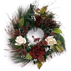 Winter Door Wreath Elegant Victorian ROSES Holiday Decor Christmas Arrangement